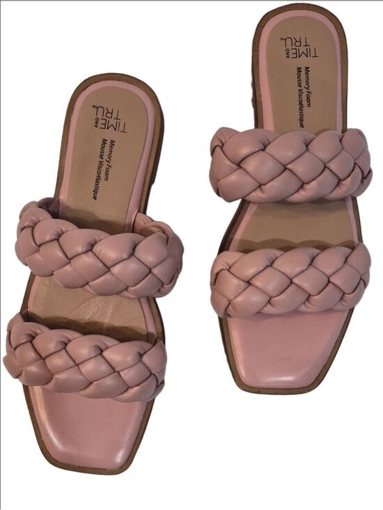 Time and Tru Shoes - Time and Tru Braided Double-Strap Slide Sandals in Blush Pink